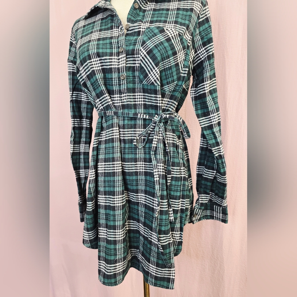 Isabel Maternity Women's Maternity Plaid Flannel Popover Tunin Top, Green- Small - Picture 2 of 10